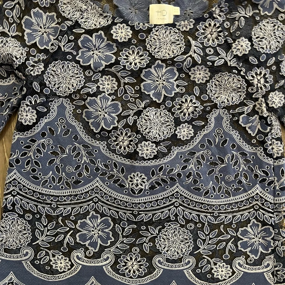Anthropologie HD In Paris Montmartre Blue Lace Overlay Blouse Top